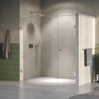 BRAUER Void Carving nisdeur 2-delig helder glas 200x200 omkeerbaar met draaideur 70 aan muur incl. glascoating PVD RVS-kleurig geborsteld