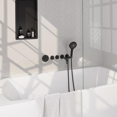 Brauer Stripe thermostatische inbouw badkraan SET 02 met uitloop en 3-standen handdouche en doucheslang en wandaansluitbocht mat zwart