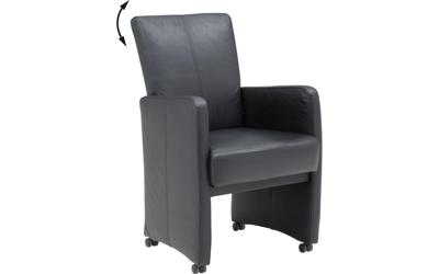 Goossens Excellent Eetkamerstoel Riva Kunstleer zwart kunstleer verstelbaar met armleuning en met wielen, stijlvol landelijk