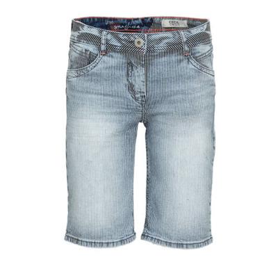 CECIL gestreepte straight fit bermuda jeans Scarlett lichtblauw
