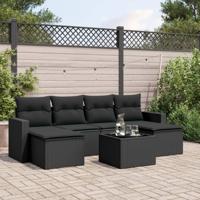 7-delige Loungeset met kussens poly rattan zwart - thumbnail