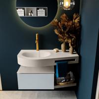 MONDIAZ RIVA 100cm badmeubel onderkast / planchet kleur Clay met 1 lade. Wastafel DULCET links 1 kraangat kleur Linen. - thumbnail