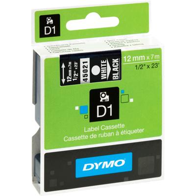 Dymo D1 tape 12 mm, wit op zwart Dymo D1 tape 12 mm, wit op zwart