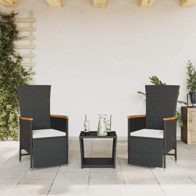 3-delige Tuinset met kussens poly rattan zwart 3-delige Tuinset met kussens poly rattan zwart