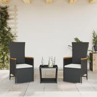 3-delige Tuinset met kussens poly rattan zwart - thumbnail
