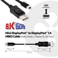 club3D CAC-1115 DisplayPort-kabel Mini-displayport / DisplayPort Adapterkabel Mini DisplayPort-stekker, DisplayPort-stekker 2.00 m Zwart 8K UHD - thumbnail