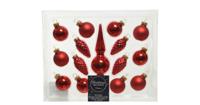 Decoris kerstballen piek glas 15st kerstrood - thumbnail