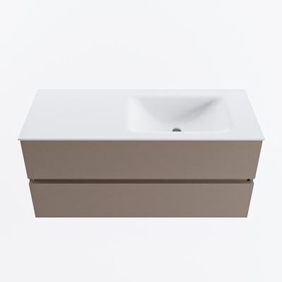 MONDIAZ VICA 110cm badmeubel onderkast Smoke 2 lades. Wastafel CLOUD rechts 1 kraangat, kleur Talc.