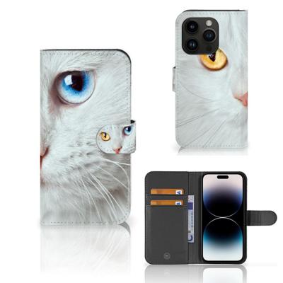 iPhone 15 Pro | Telefoonhoesje | Met pasjeshouder | Witte Kat