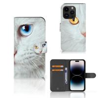 iPhone 15 Pro | Telefoonhoesje | Met pasjeshouder | Witte Kat - thumbnail