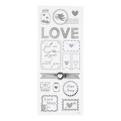 Creativ Company Stickers, love, vel 10x24 cm, ca. 14 stuk, zilver, 1 vel
