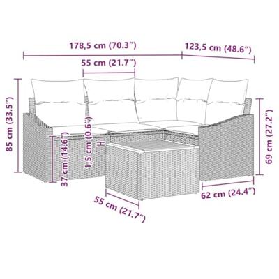 Tuinbankenset met opslag 5 pcs Beige en Crème poly rattan