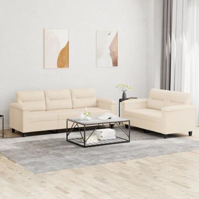 2-delige Loungeset met kussens microvezelstof beige