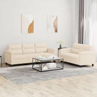 2-delige Loungeset met kussens microvezelstof beige - thumbnail