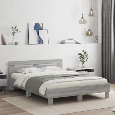 Bedframe met hoofdeinde en LED grijs sonoma eiken 140x190 cm