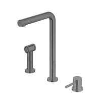 Keukenmengkraan Hotbath Fellow 3-gats Draaibare Uitloop en Uitneembare Handdouche Verouderd IJzer - thumbnail