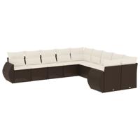 11-delige Loungeset met kussens poly rattan bruin - thumbnail