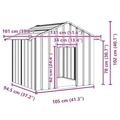 Hondenhok met dak 131x101x102 cm gegalvaniseerd staal