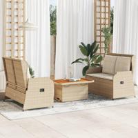 3-delige Loungeset met kussens poly rattan beige - thumbnail