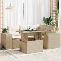 5-delige Loungeset met kussens poly rattan beige - thumbnail