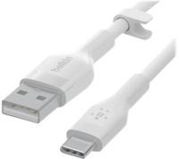 Belkin BoostCharge Flex siliconen USB Type C/A-kabel, USB-IF-gecertificeerde USB-C-laadkabel voor iPhone 16, iPhone 15 Plus/Pro/Pro Max, Samsung Galaxy S24, Pixel, iPad, Nintendo Switch, 2 m, wit - thumbnail