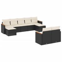 9-delige Loungeset met kussens poly rattan zwart - thumbnail