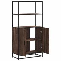 Hoge kast 68x35x139 cm bewerkt hout en metaal bruin eikenkleur - thumbnail