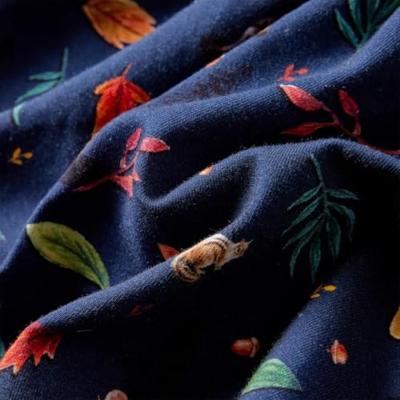 Kinderjurk met lange mouwen blaadjesprint 92 marineblauw
