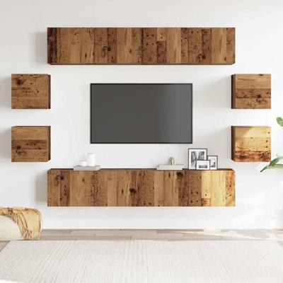 8-delig Tv-meubelset wandmontage bewerkt hout oud houtkleurig