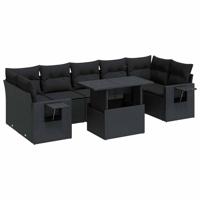8-delige Loungeset met kussens poly rattan zwart - thumbnail
