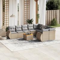 10-delige Loungeset met kussens poly rattan beige - thumbnail