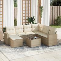 8-delige Loungeset met kussens poly rattan beige - thumbnail