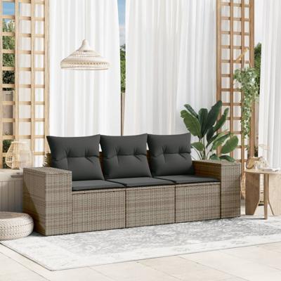 4-delige Loungeset met kussens poly rattan grijs