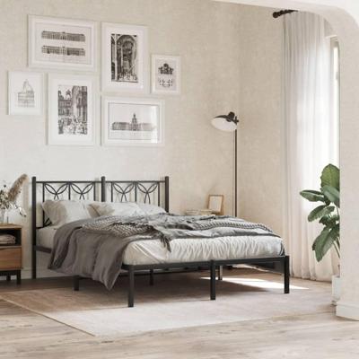 Bedframe met hoofdbord metaal zwart 140x190 cm