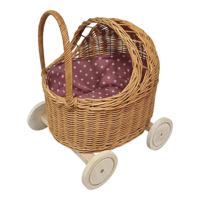 Mini Rieten poppenwagen - incl. bekleding - thumbnail