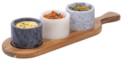 Jay Hill Serveerplank - met marmeren schaaltjes - 37 x 11 cm