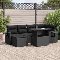 7-delige Loungeset met kussens poly rattan zwart - thumbnail