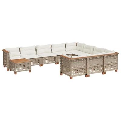 11-delige Tuinset met kussens poly rattan beige