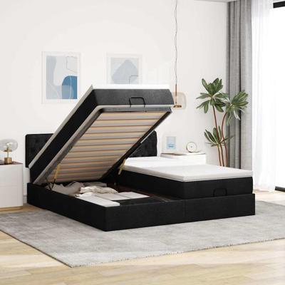 Ottoman bed met matrassen en LED's 200x200cm stof zwart