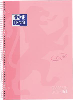 Oxford School Touch Europeanbook spiraalblok, ft A4+, 160 bladzijden, geruit 5 mm, pastel roze Oxford School Touch Europeanbook spiraalblok, ft A4+, 160 bladzijden, geruit 5 mm, pastel roze