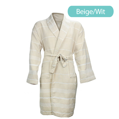 The One Towelling Hamam Badjas Beige/White-L/XL