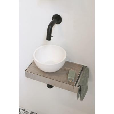 Ink Jazz XS toiletmeubel frame RVS plateau Greige Eiken waskom links polystone 20cm mat wit sw207540/sw207549/sw207565/