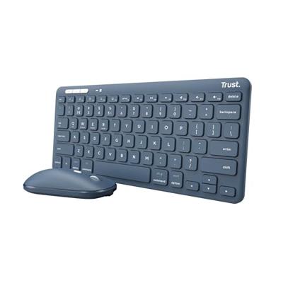Trust lyra multi-device wireless keyboard & mouse, desktopset (blauw, us lay-out, scissor switches, 800 - 1.600 dpi, 2,4 ghz usb, bluetooth, 65%)