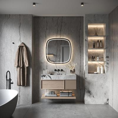 HIPP Design Phantom LED spiegel - Ovaal 60 cm - Zwart Frame - Directe en Indirecte Verlichting - Spiegelverwarming - Kleurenwissel - Touch Dimmer