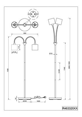Trio VloerlampTommy 2-lichts RVS met wit - R46332001