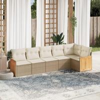 6-delige Loungeset met kussens poly rattan beige - thumbnail