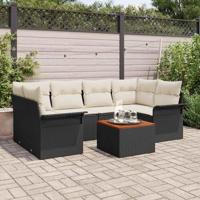 Tuinbankenset met kussen 7 pcs Zwart poly rattan - thumbnail