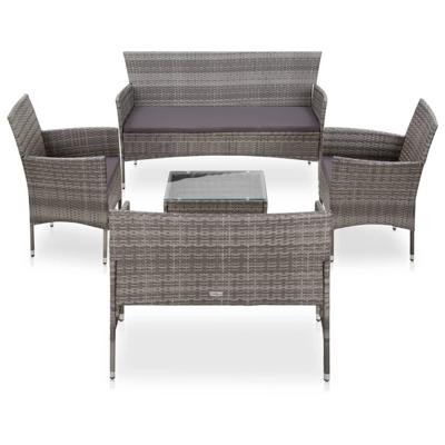 5-delige Loungeset met kussens poly rattan grijs