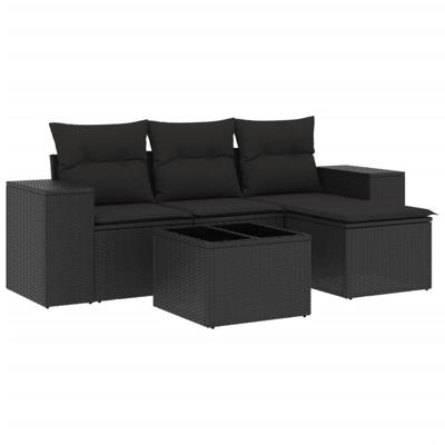 4-delige Loungeset met kussens poly rattan zwart - thumbnail