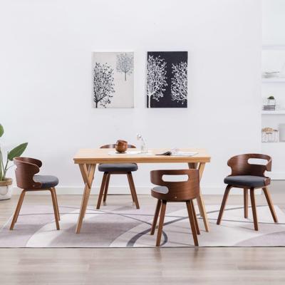 Eetkamerstoelen 4 st gebogen hout en stof donkergrijs